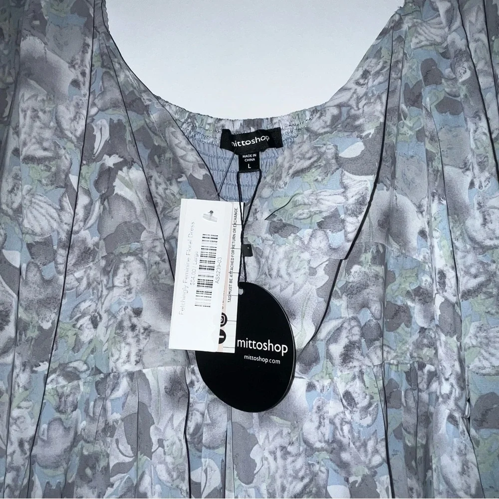 Mittoshop Dress Long Sleeve Light Blue Mini Florals Large Peasant Sleeves NWT - Picture 3 of 4